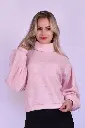 Różowy damski sweter oversize z prążkowanej angory, krótki fason, nr 503 